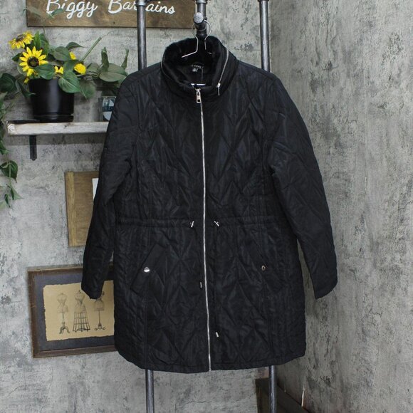 NWT Evans Womens Plus Size Faux Fur Collar Padded Coat 211224 18W Black - Picture 2 of 5